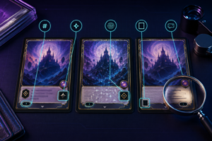 Similar collectible card printings compared by number, symbol and foil details